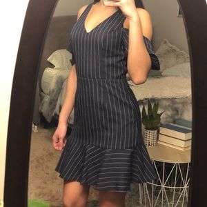 NWT J.O.A Navy Striped Cold Shoulder Dress XS